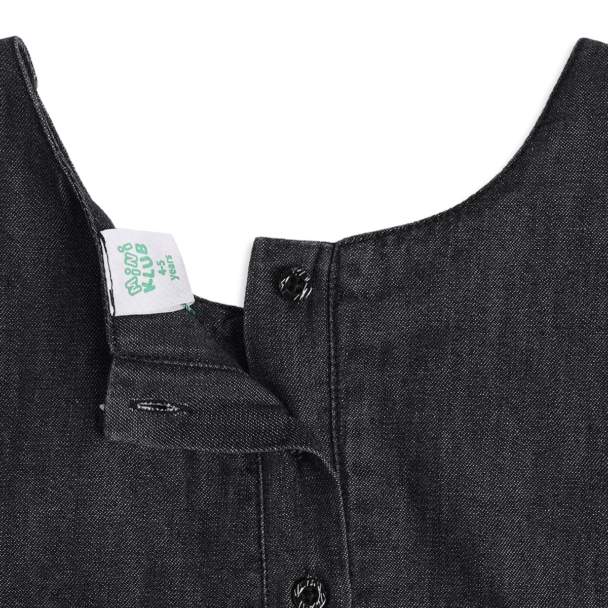 Baby Girls Black and Off-White Cotton Blend Denim Pinafore Set Regular Fit Casual Wear