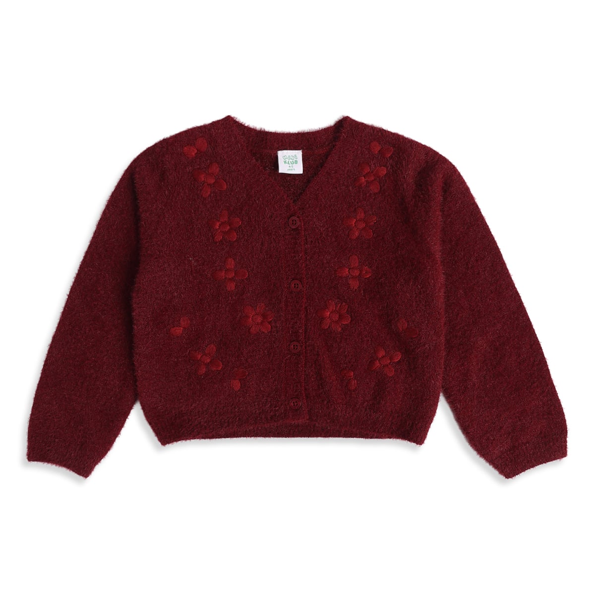 Baby Girls Maroon Acrylic Blend Floral Embroidered Shrug Regular Fit Casual Wear