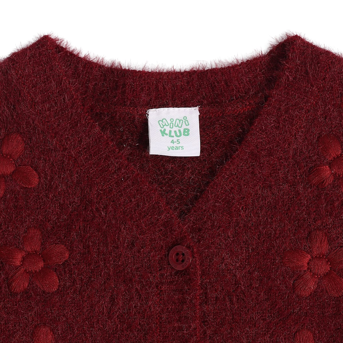 Baby Girls Maroon Acrylic Blend Floral Embroidered Shrug Regular Fit Casual Wear
