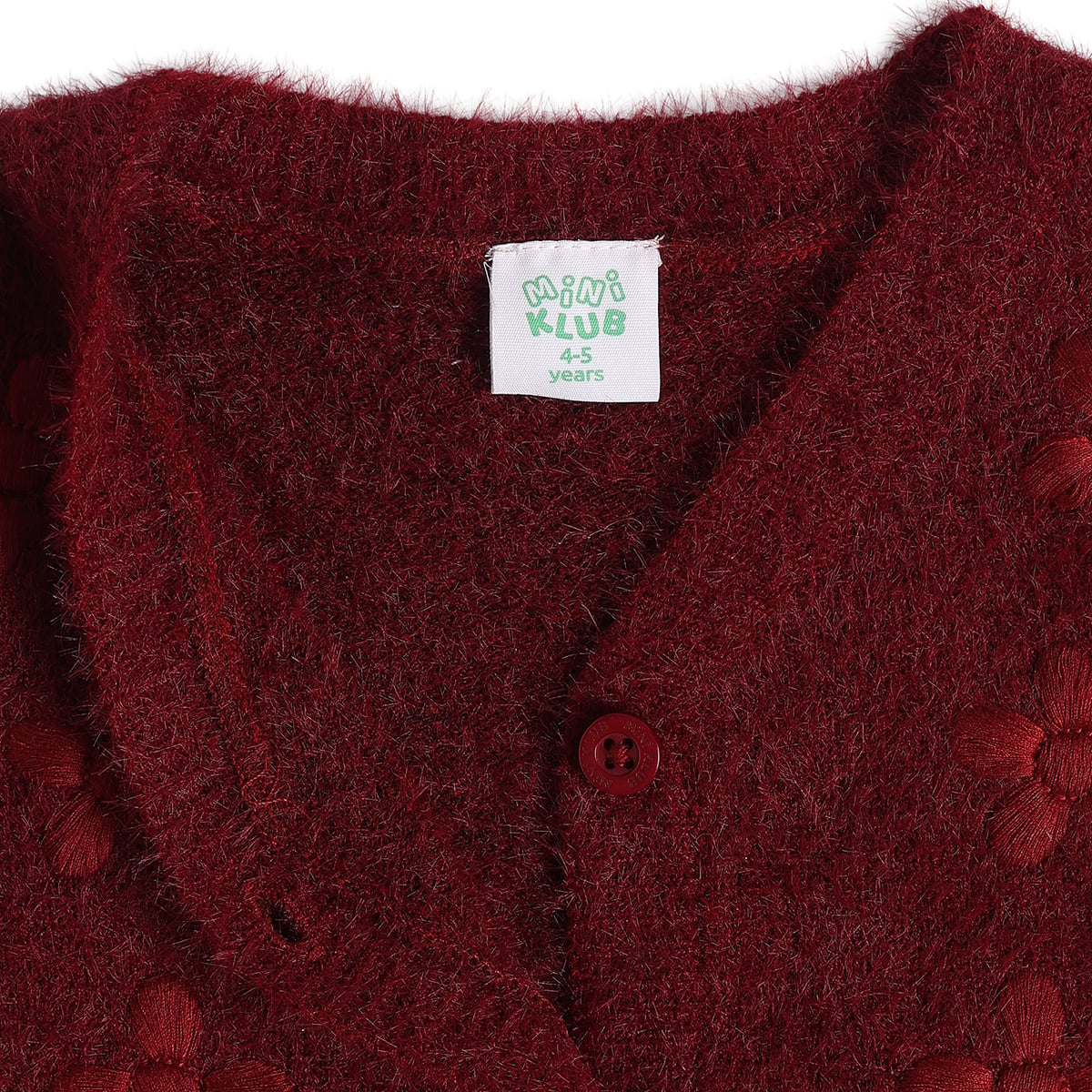Baby Girls Maroon Acrylic Blend Floral Embroidered Shrug Regular Fit Casual Wear