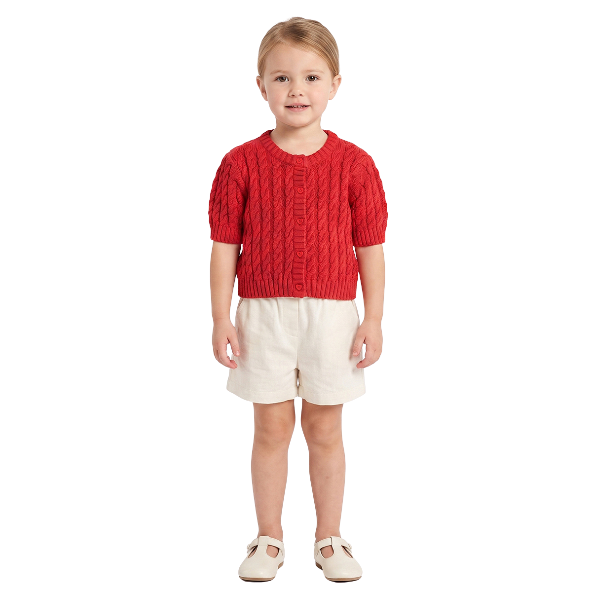 Baby Girls Red Cotton Blend Cable Knitted Cardigan Regular Fit