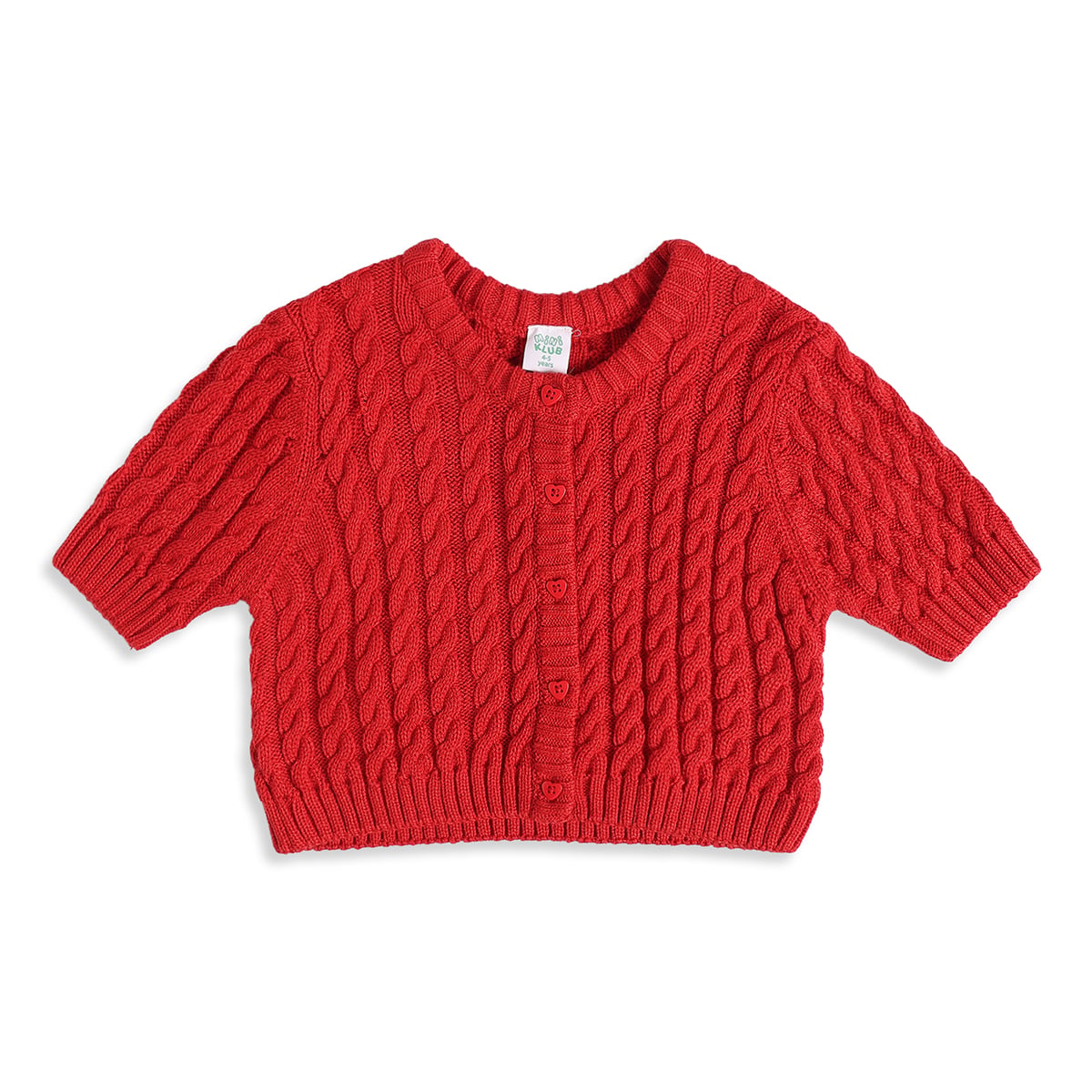 Baby Girls Red Cotton Blend Cable Knitted Cardigan Regular Fit Casual Wear