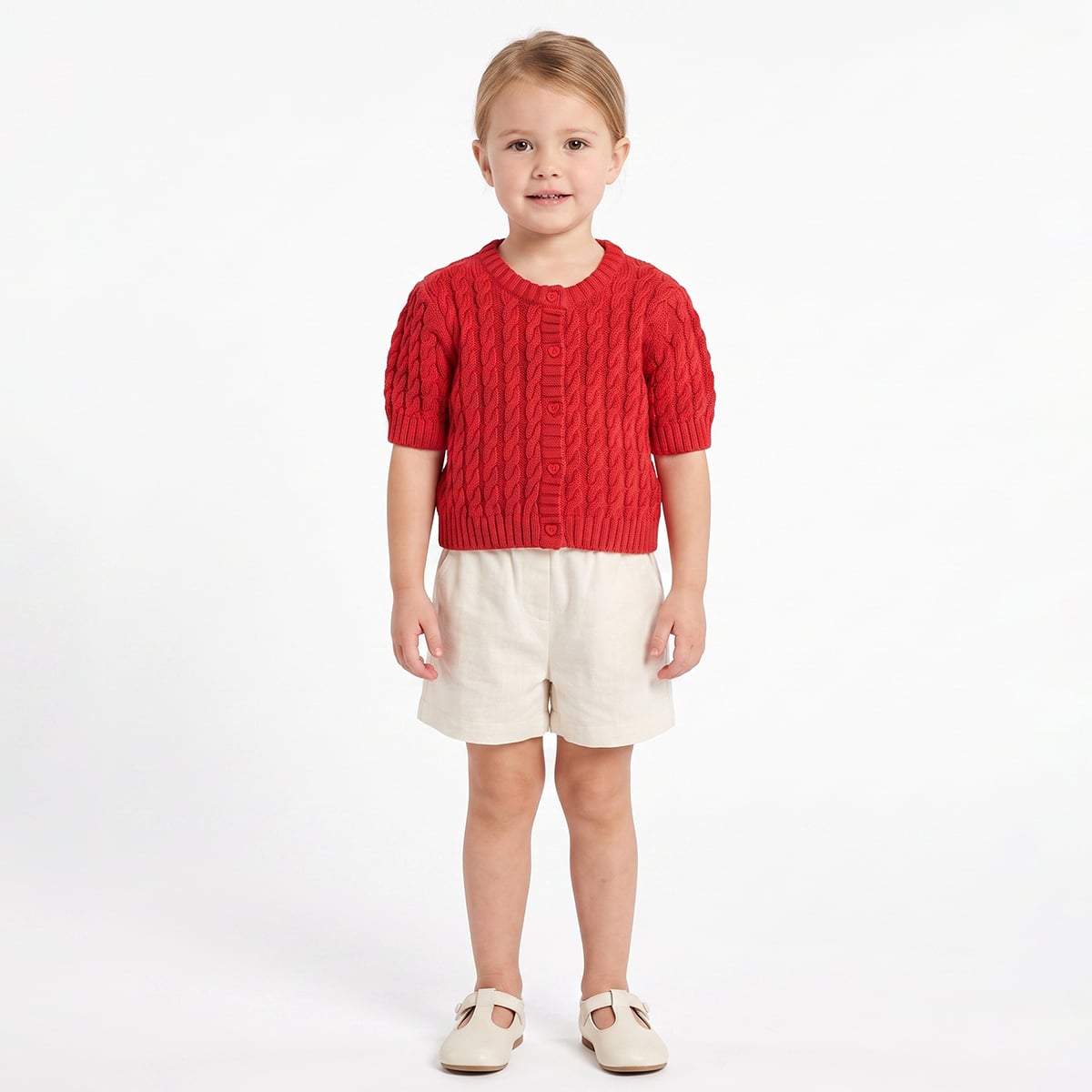 Baby Girls Red Cotton Blend Cable Knitted Cardigan Regular Fit Casual Wear