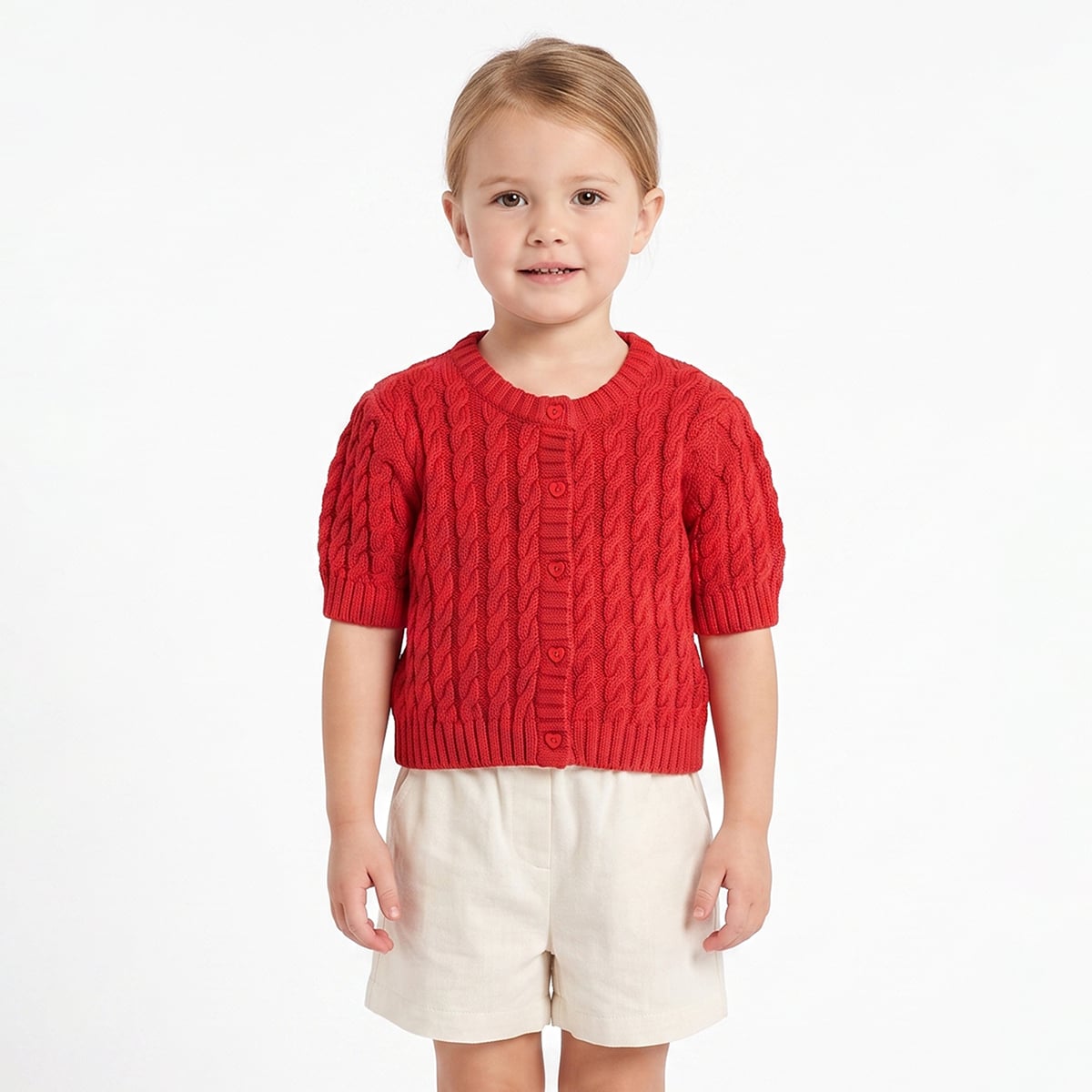 Baby Girls Red Cotton Blend Cable Knitted Cardigan Regular Fit Casual Wear
