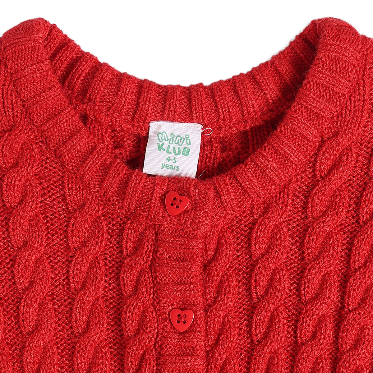 Baby Girls Red Cotton Blend Cable Knitted Cardigan Regular Fit Casual Wear