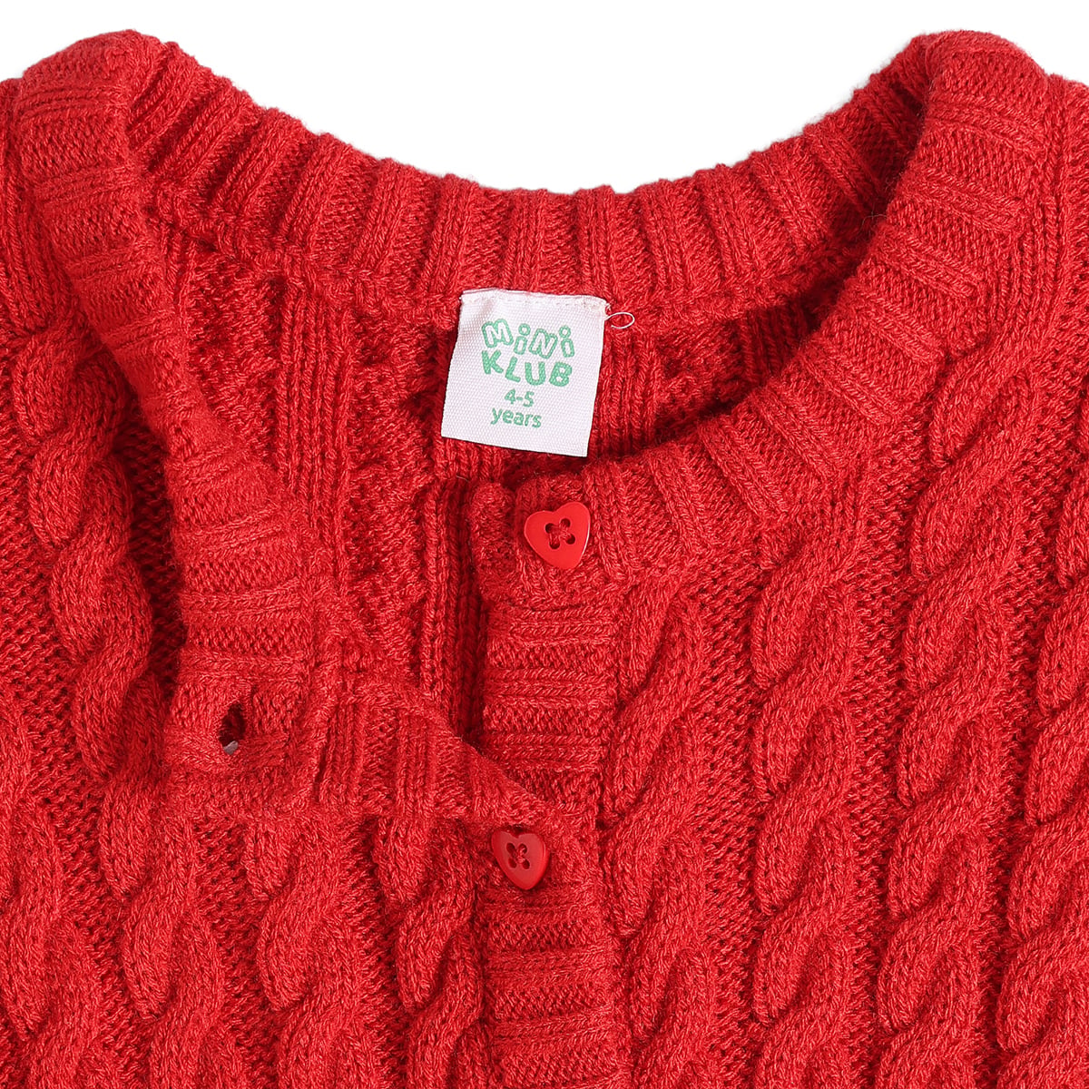 Baby Girls Red Cotton Blend Cable Knitted Cardigan Regular Fit Casual Wear