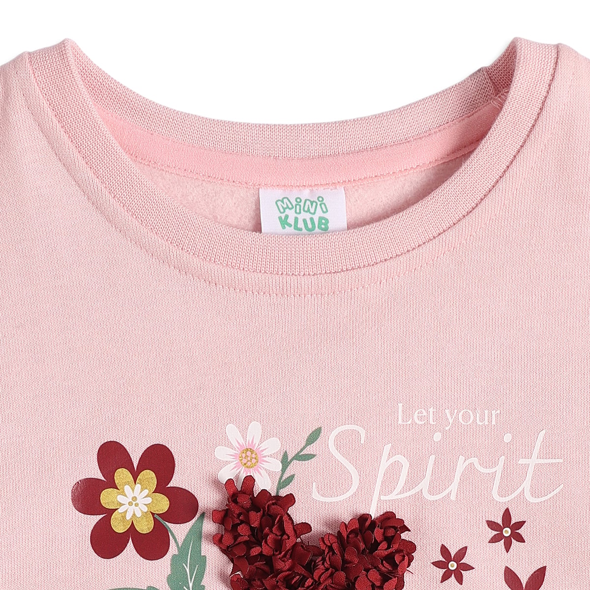 Baby Girls Pink Cotton Blend Floral Print Sweatshirt With 3D Butterfly Applique Regular Fit Casual Wear
