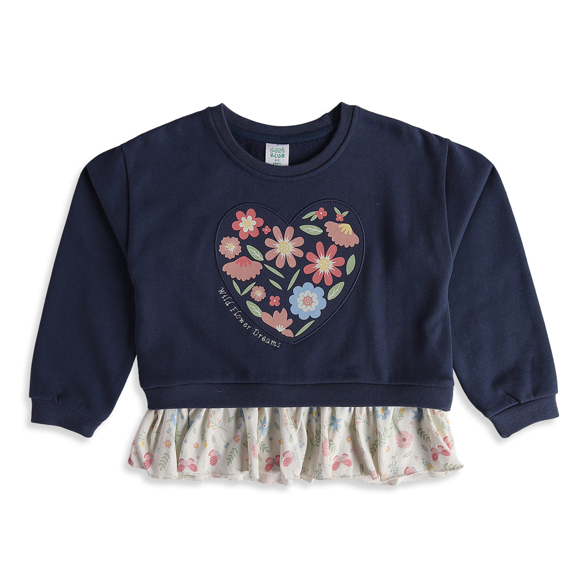 Girls Navy Cotton Blend Peplum Sweatshirt Regular Fit Casual Wear