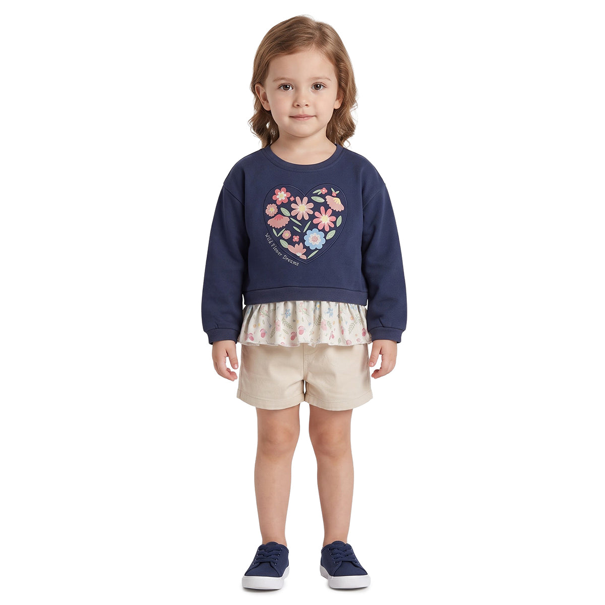 Girls Navy Cotton Blend Peplum Sweatshirt Regular Fit Casual Wear