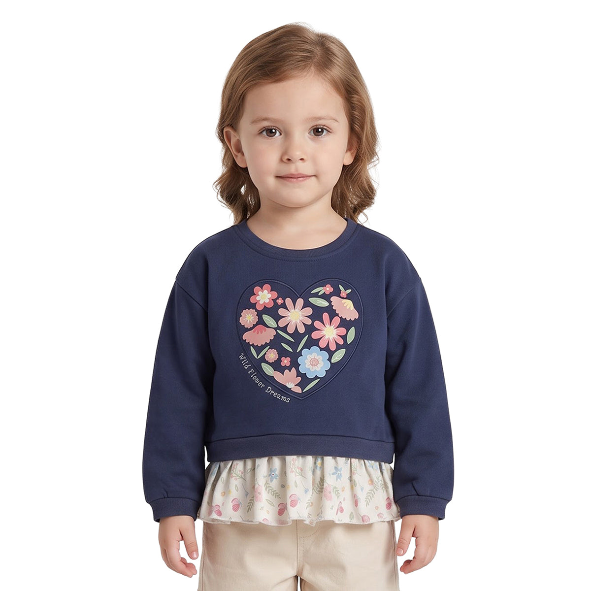 Girls Navy Cotton Blend Peplum Sweatshirt Regular Fit Casual Wear