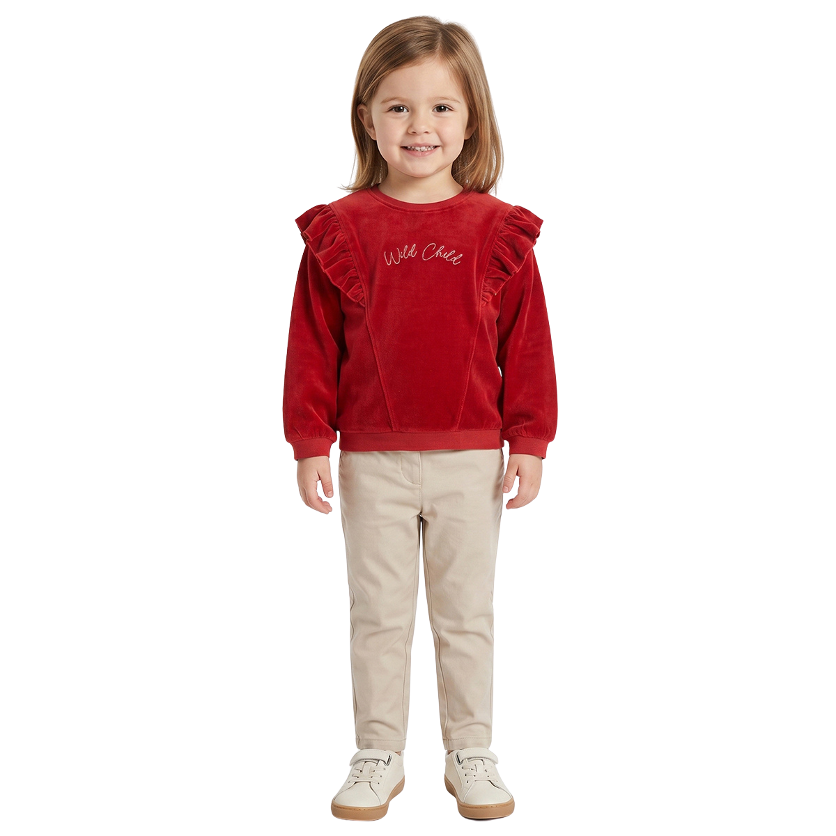Baby Girls Red Velour Sweatshirt Regular Fit Casual Winter Top