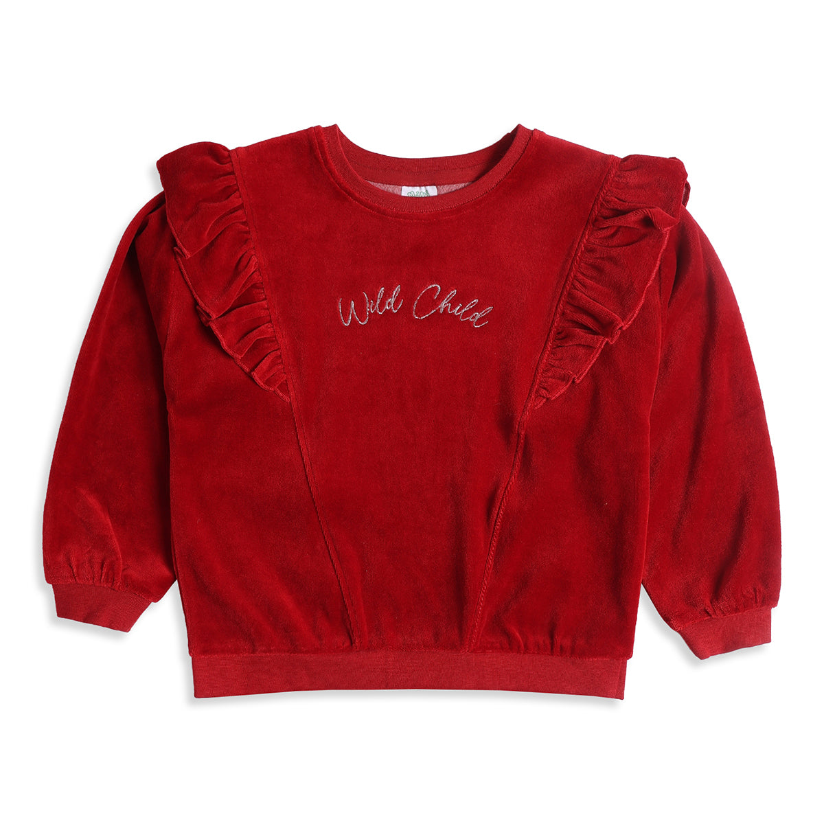 Baby Girls Red Velour Sweatshirt Regular Fit Casual Winter Top
