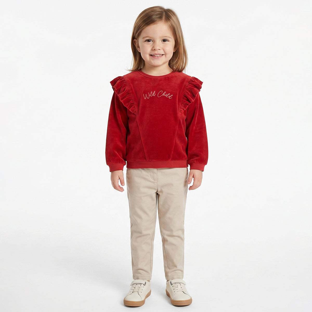 Baby Girls Red Velour Sweatshirt Regular Fit Casual Winter Top