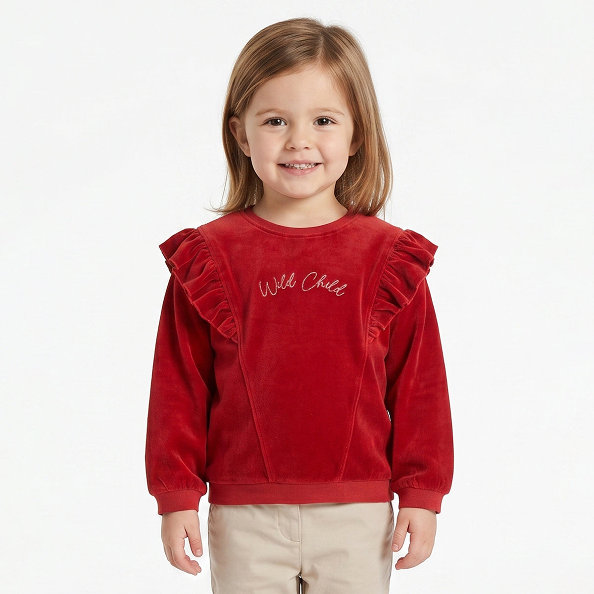 Baby Girls Red Velour Sweatshirt Regular Fit Casual Winter Top