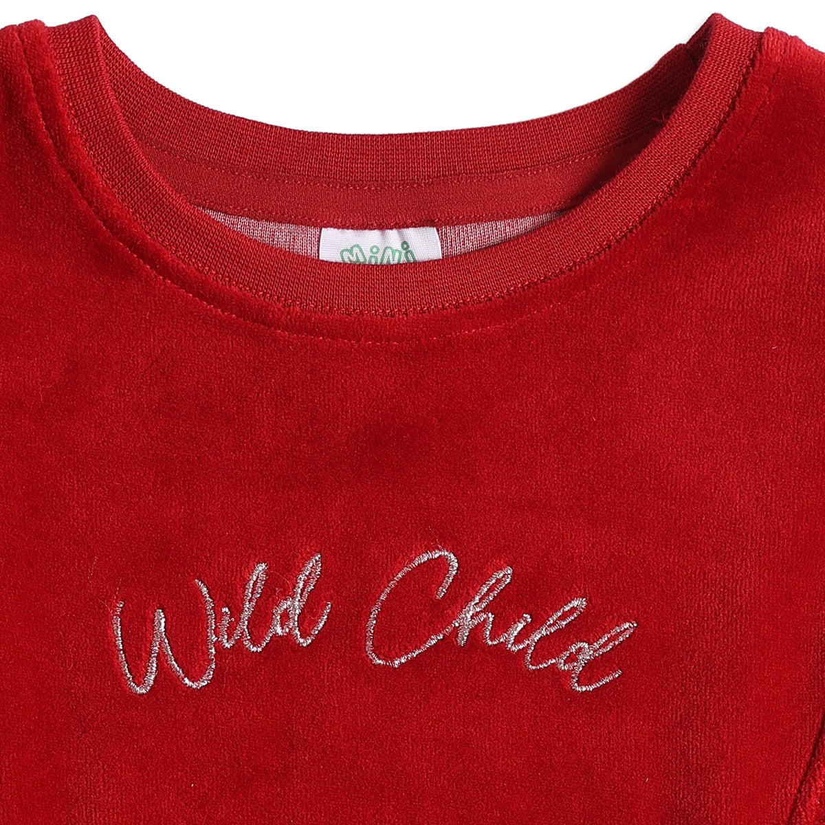 Baby Girls Red Velour Sweatshirt Regular Fit Casual Winter Top