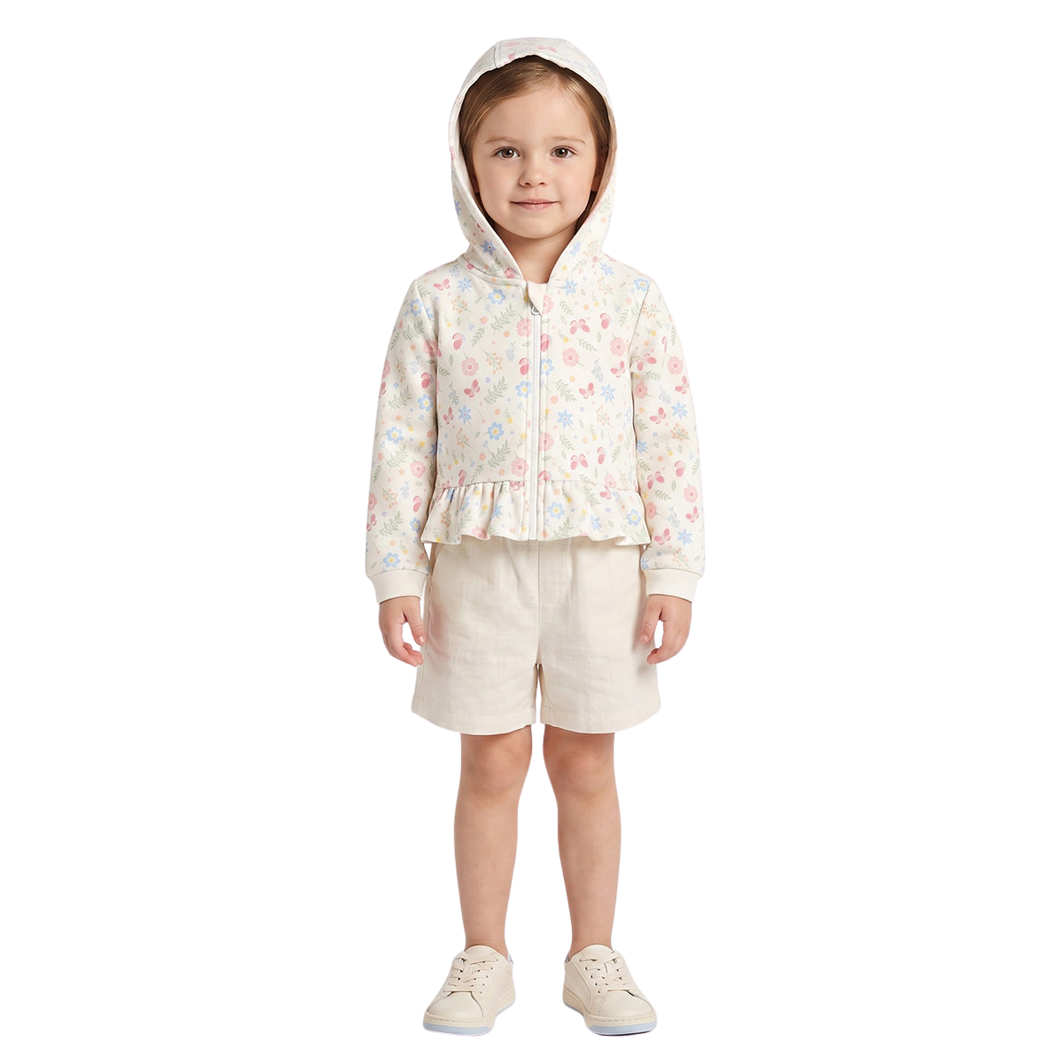 Baby Girls Cream Floral and Butterfly Printed Hooded Sweatshirt
