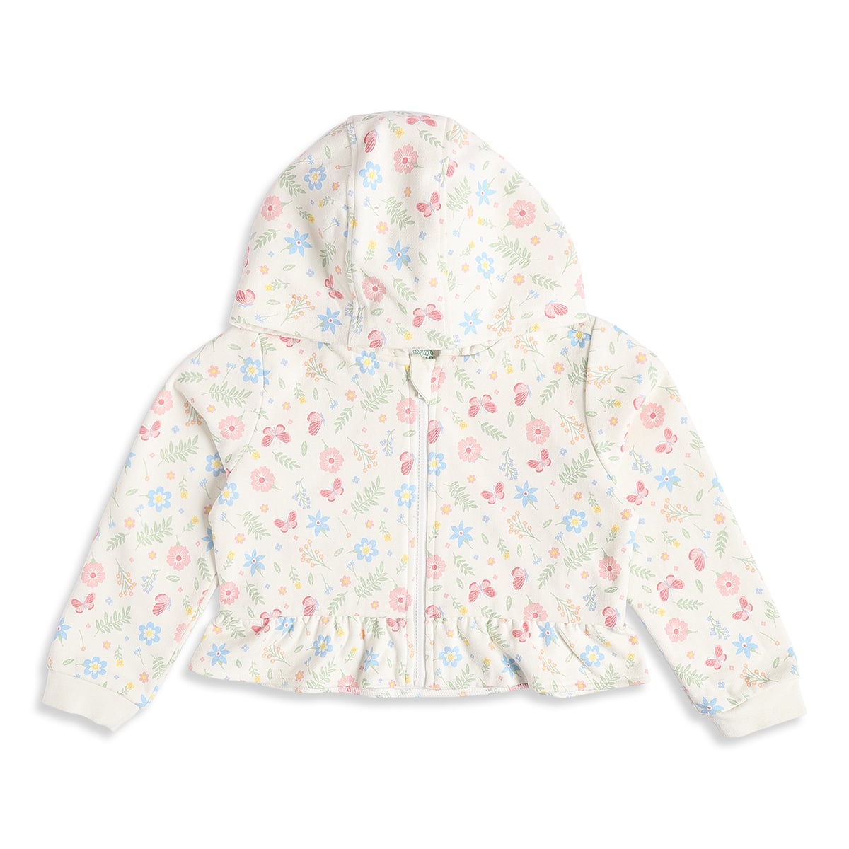 Baby Girls Cream Cotton Blend Floral And Butterfly Printed Hooded Sweatshirt Regular Fit Casual Wear