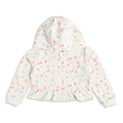 Baby Girls Cream Cotton Blend Floral And Butterfly Printed Hooded Sweatshirt Regular Fit Casual Wear