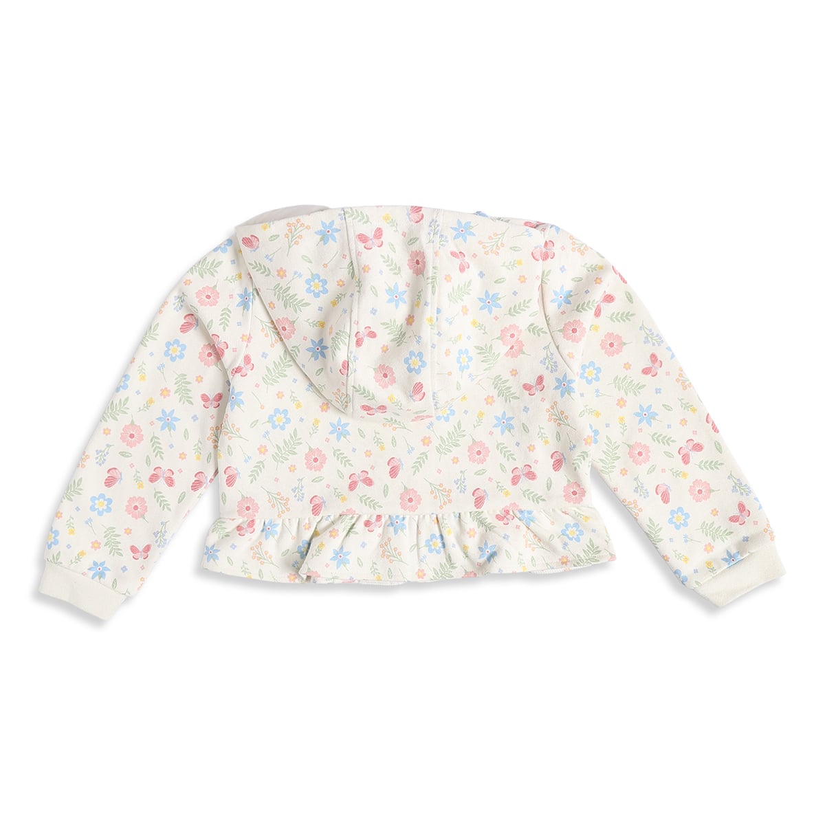 Baby Girls Cream Cotton Blend Floral And Butterfly Printed Hooded Sweatshirt Regular Fit Casual Wear