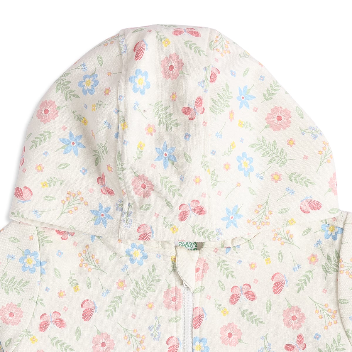 Baby Girls Cream Cotton Blend Floral And Butterfly Printed Hooded Sweatshirt Regular Fit Casual Wear