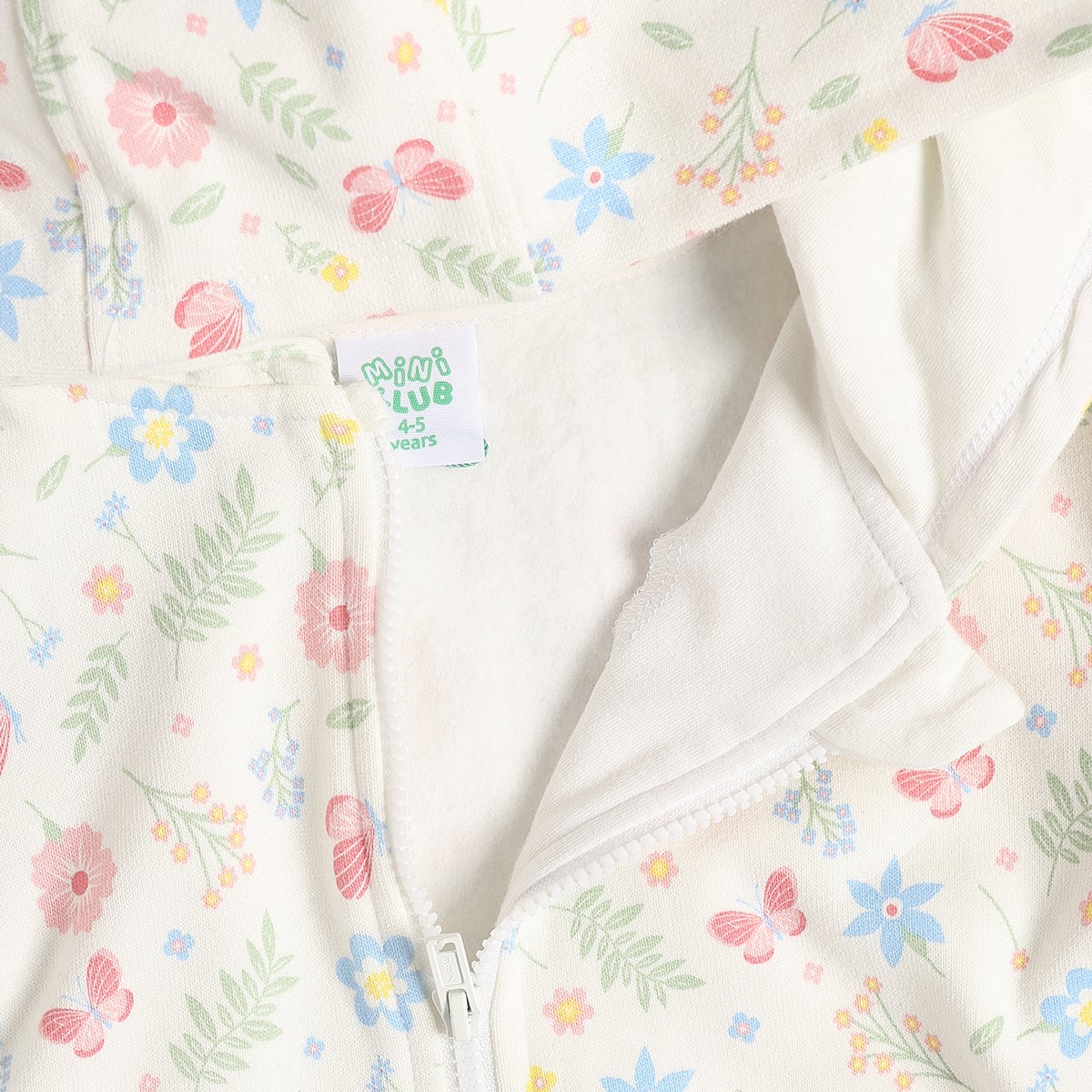 Baby Girls Cream Cotton Blend Floral And Butterfly Printed Hooded Sweatshirt Regular Fit Casual Wear