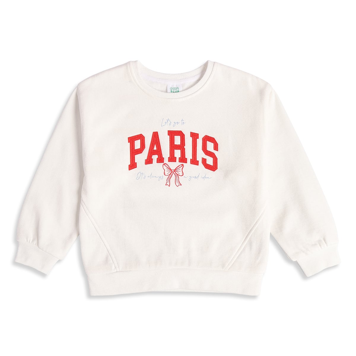 Girls White Cotton Blend Paris Applique Sweatshirt Full Sleeve Casual Wear