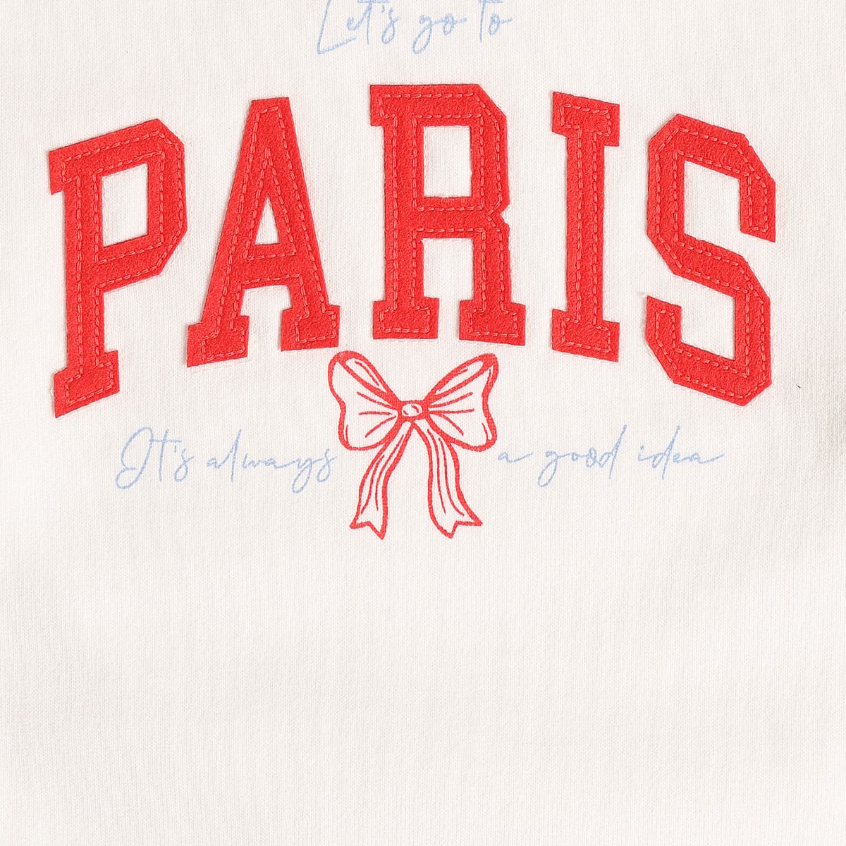Girls White Cotton Blend Paris Applique Sweatshirt Full Sleeve Casual Wear