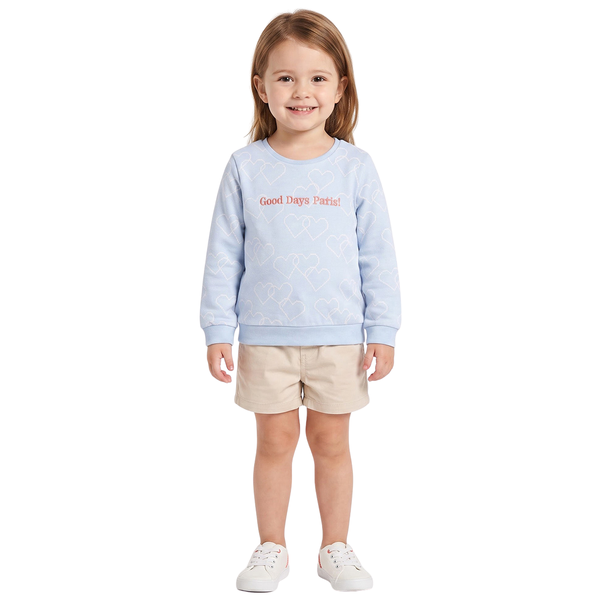 Girls Blue Cotton Heart Print Casual Sweatshirt