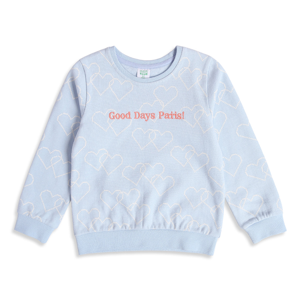 Girls Blue Cotton Heart Print Casual Sweatshirt