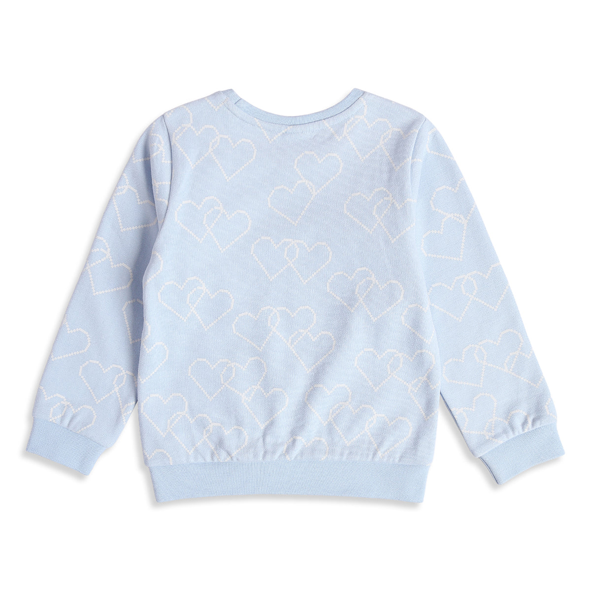 Girls Blue Cotton Heart Print Casual Sweatshirt