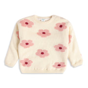 Baby Girls Off-White Cotton Blend Floral Knitted Sweater Regular Fit Casual Wear