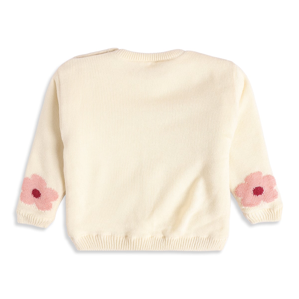 Baby Girls Off-White Cotton Blend Floral Knitted Sweater Regular Fit Casual Wear