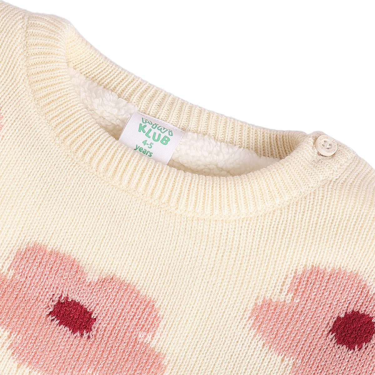 Baby Girls Off-White Cotton Blend Floral Knitted Sweater Regular Fit Casual Wear