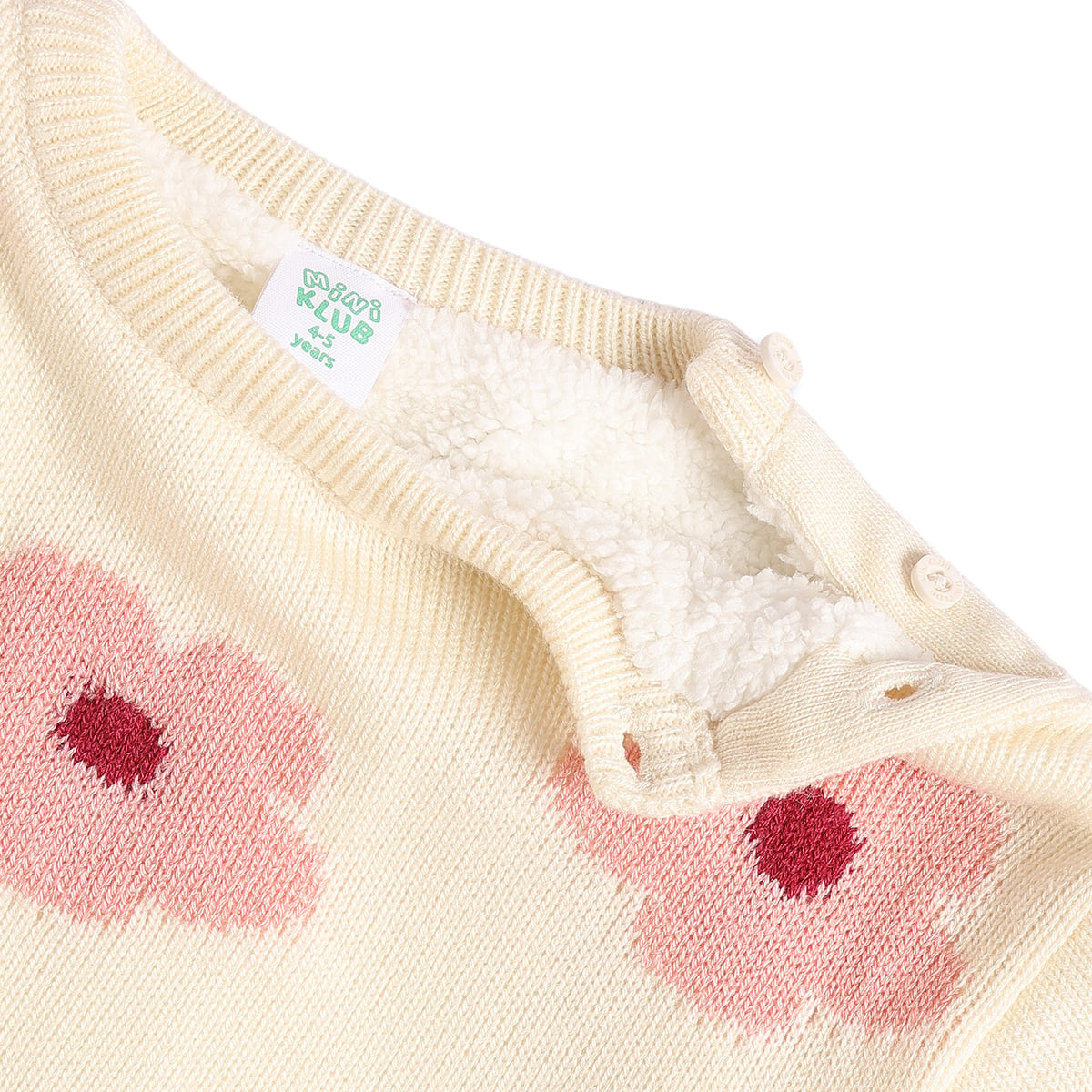 Baby Girls Off-White Cotton Blend Floral Knitted Sweater Regular Fit Casual Wear