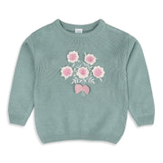 Girls Sea Green Acrylic Blend Floral Applique Sweater Regular Fit