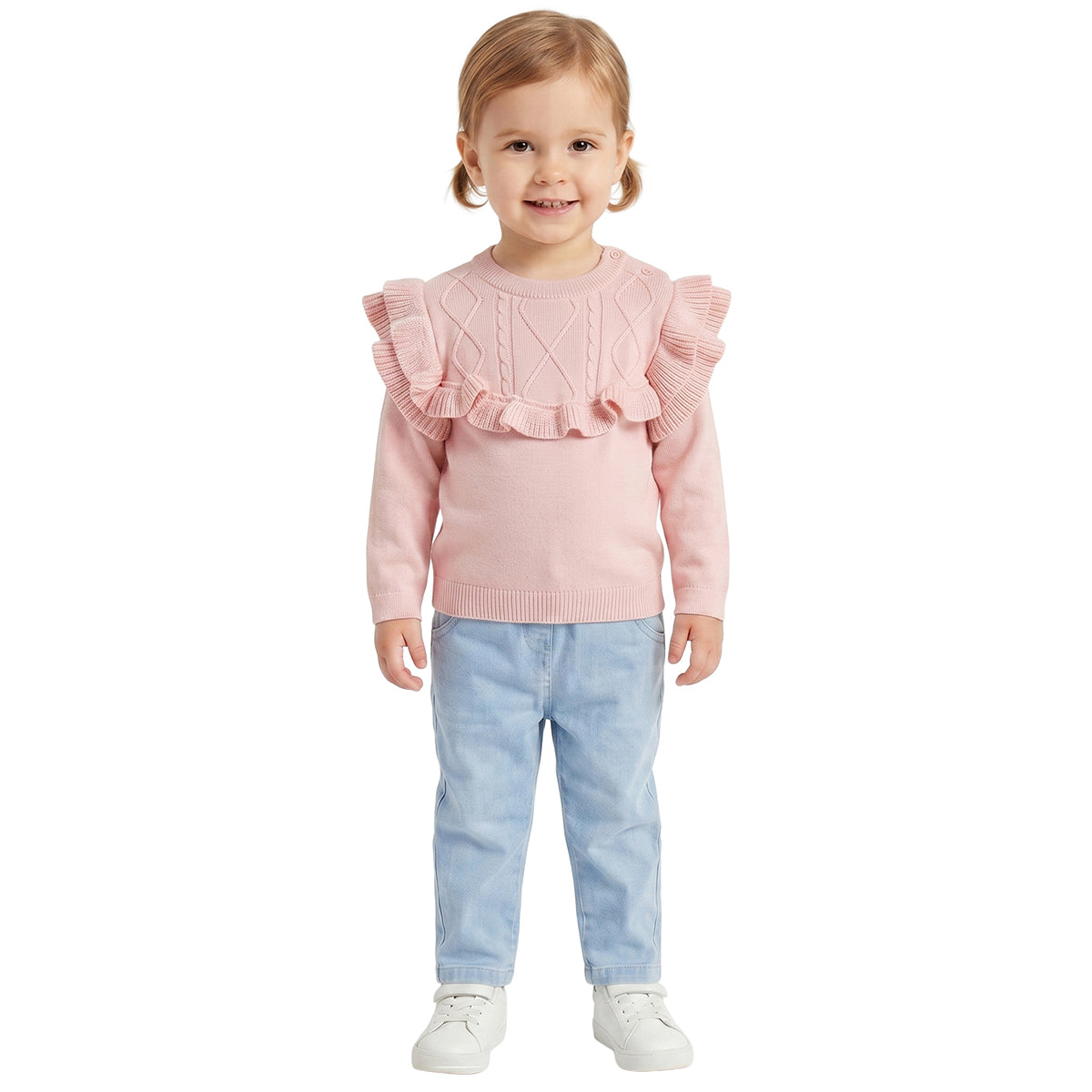 Baby Girls Pink Acrylic Blend Cable Knit Sweater Regular Fit Winter Wear