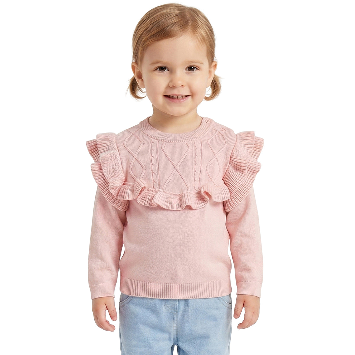 Baby Girls Pink Acrylic Blend Cable Knit Sweater Regular Fit Winter Wear
