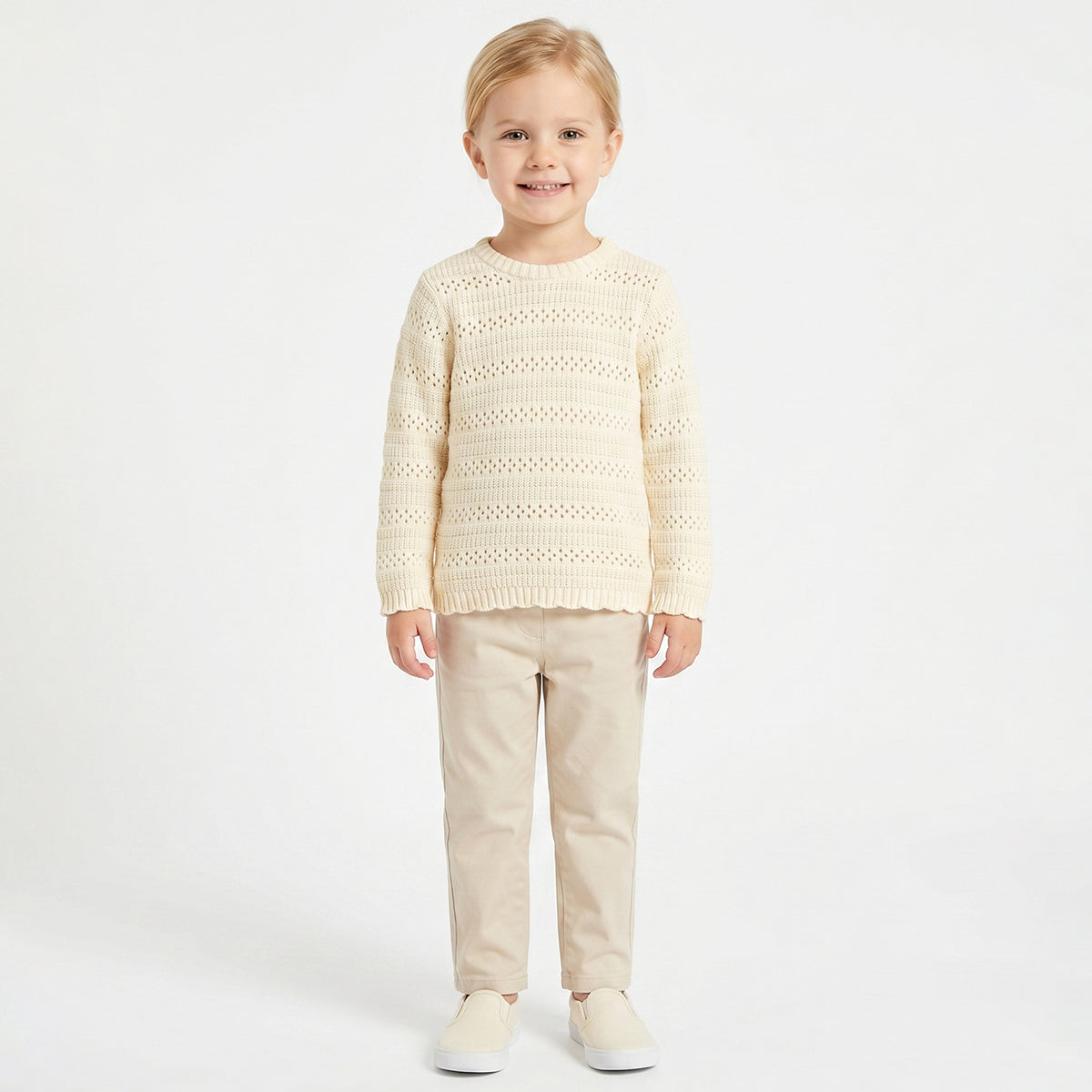 Baby Girls Cream Knit Top Regular Fit Winter Top