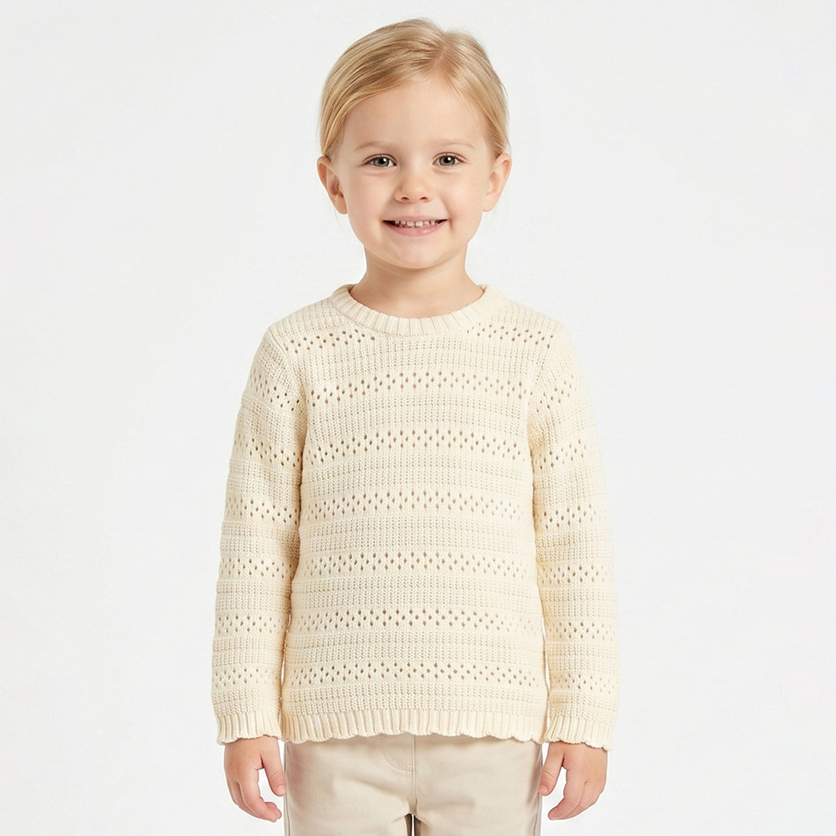 Baby Girls Cream Knit Top Regular Fit Winter Top