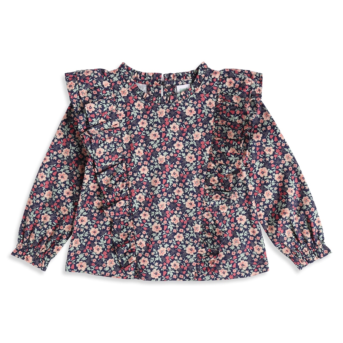 Baby Girls Navy Blue Cotton Blend Floral Print Ruffle Top Regular Fit Casual Wear