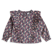 Baby Girls Navy Blue Cotton Blend Floral Print Ruffle Top Regular Fit Casual Wear