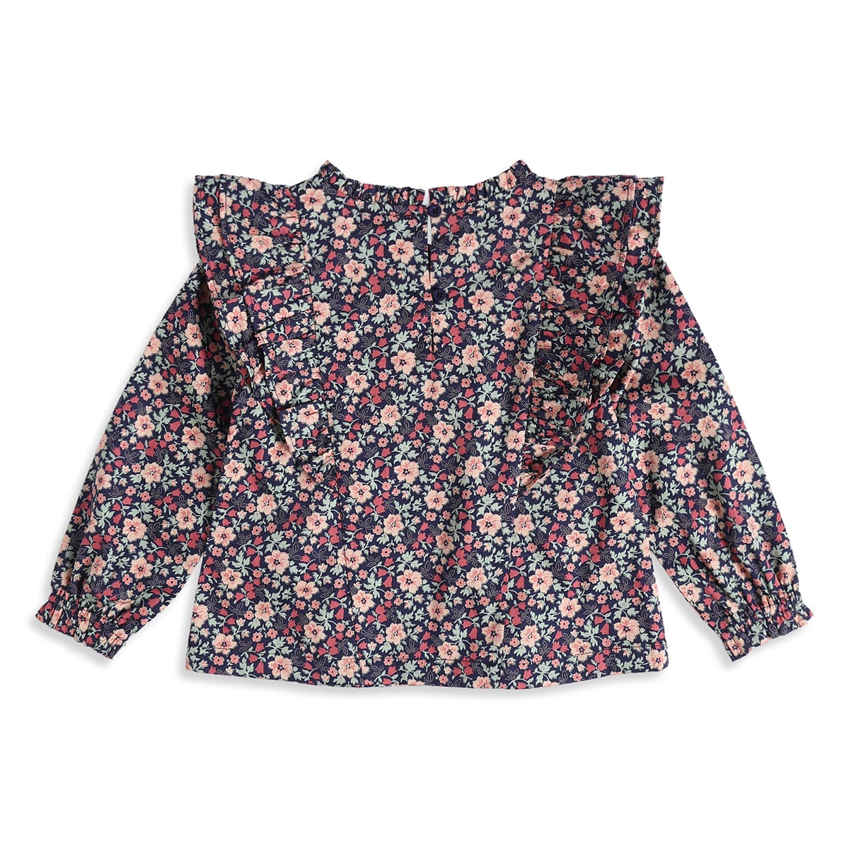 Baby Girls Navy Blue Cotton Blend Floral Print Ruffle Top Regular Fit Casual Wear