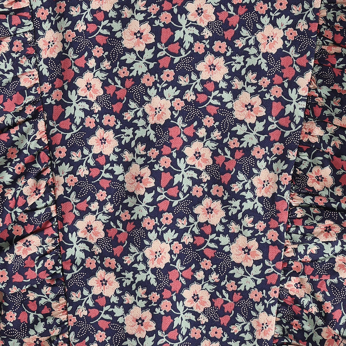 Baby Girls Navy Blue Cotton Blend Floral Print Ruffle Top Regular Fit Casual Wear