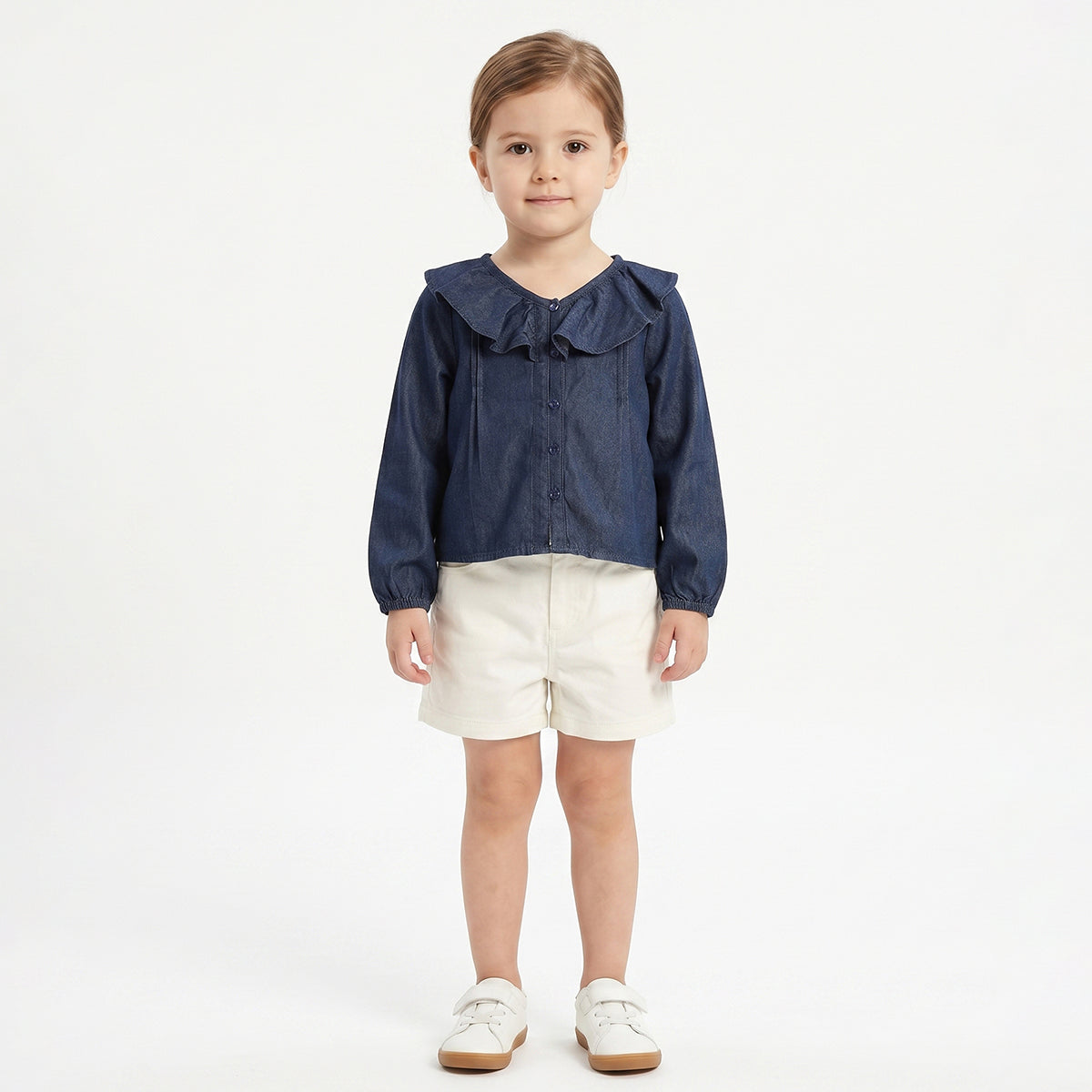 Baby Girls Dark Blue Denim Top Regular Fit .