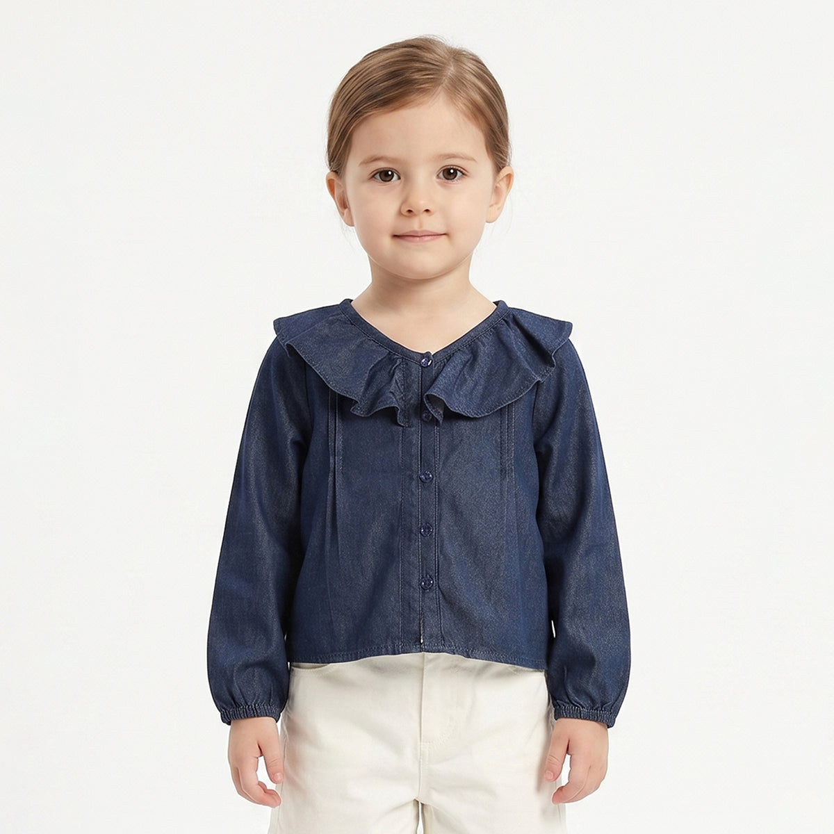 Baby Girls Dark Blue Denim Top Regular Fit .