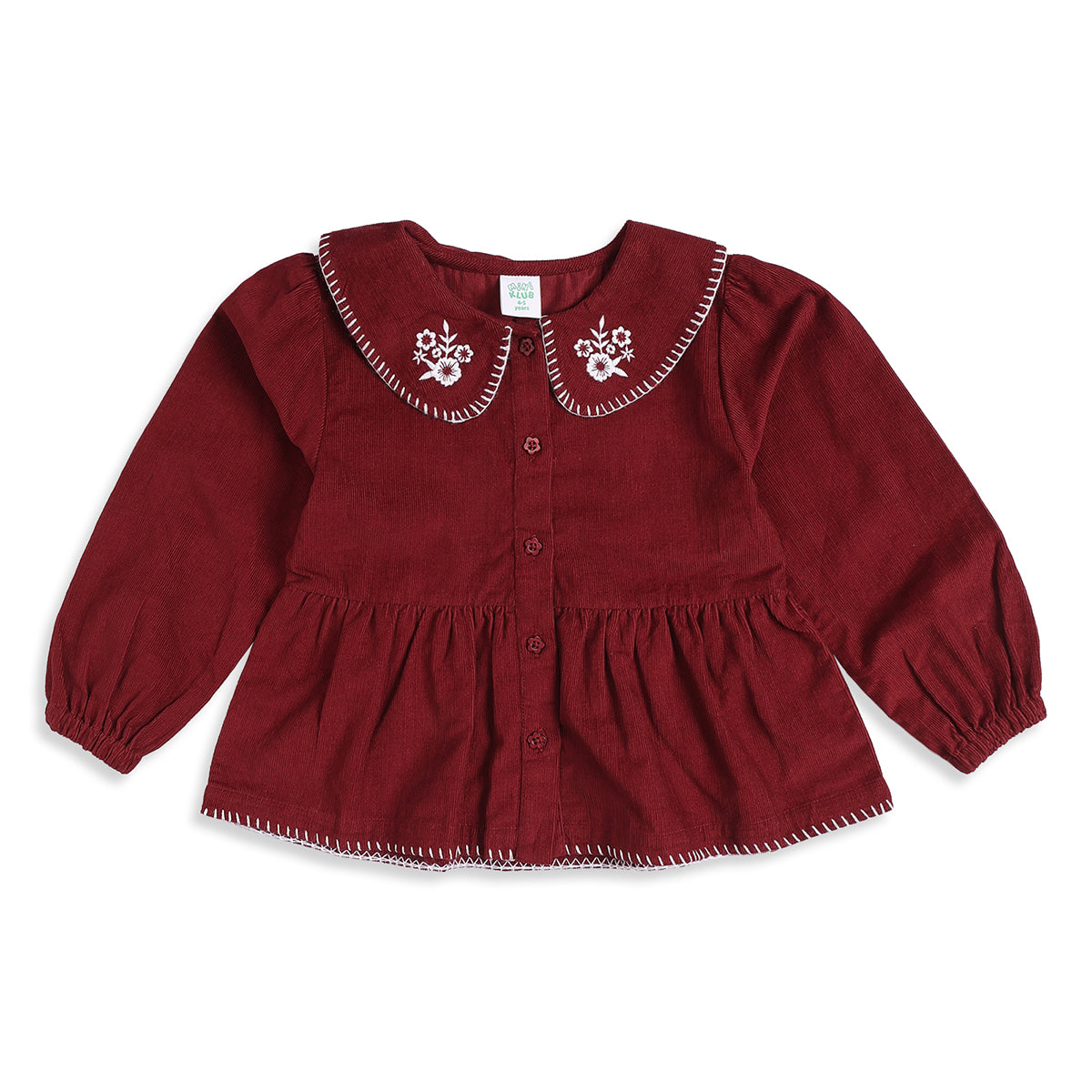 Baby Girls Maroon Corduroy Top Regular Fit Casual Top