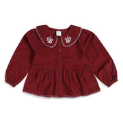 Baby Girls Maroon Corduroy Top Regular Fit Casual Top