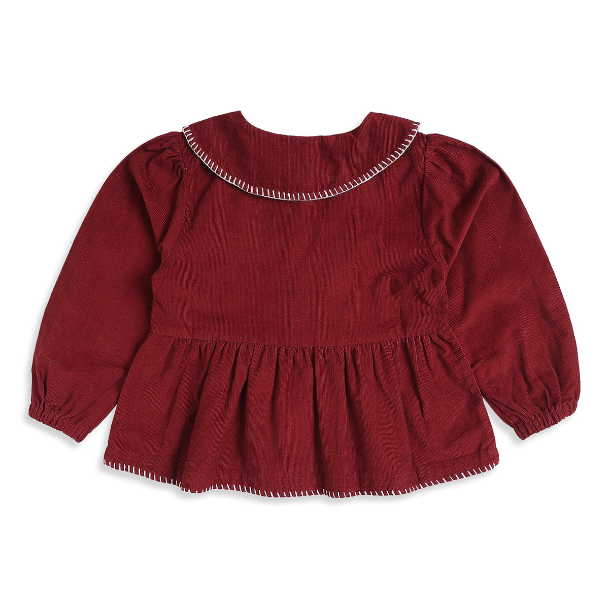 Baby Girls Maroon Corduroy Top Regular Fit Casual Top