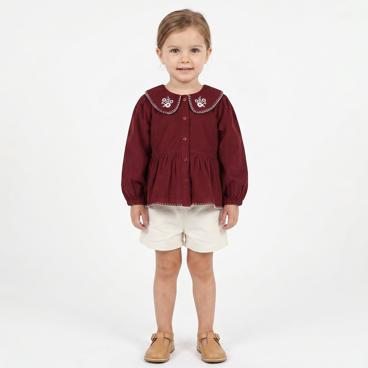Baby Girls Maroon Corduroy Top Regular Fit Casual Top