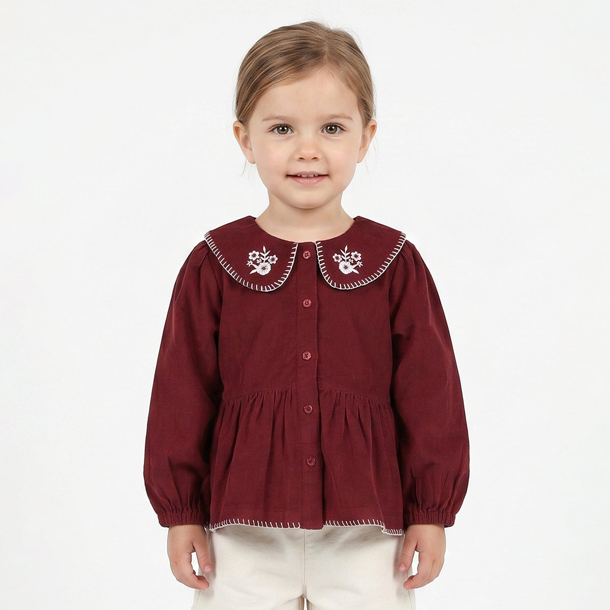 Baby Girls Maroon Corduroy Top Regular Fit Casual Top